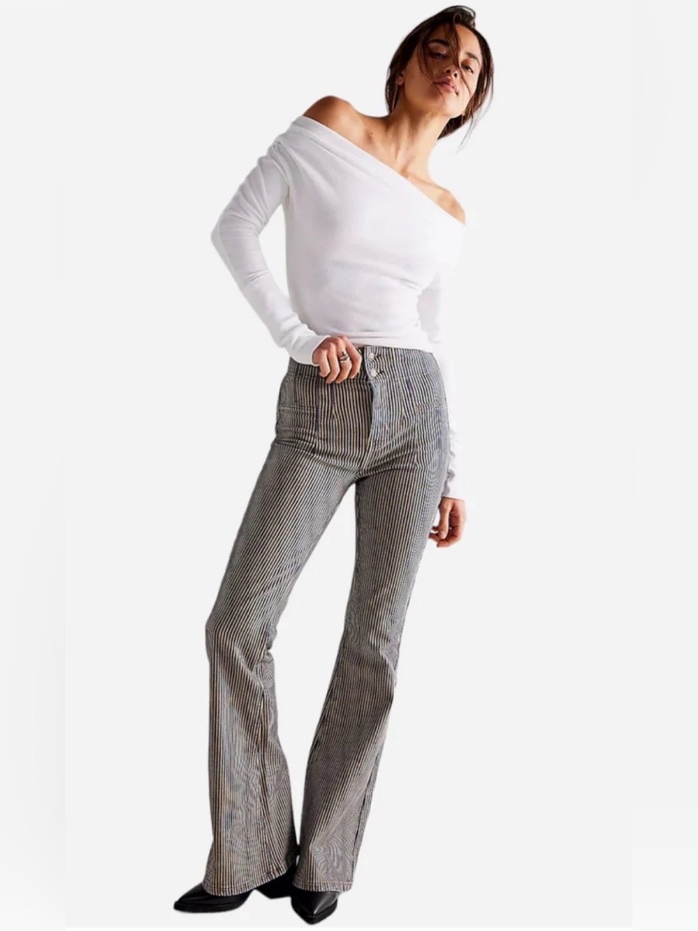 We The Free Jayde Flare Railroad Stripe Jeans 27